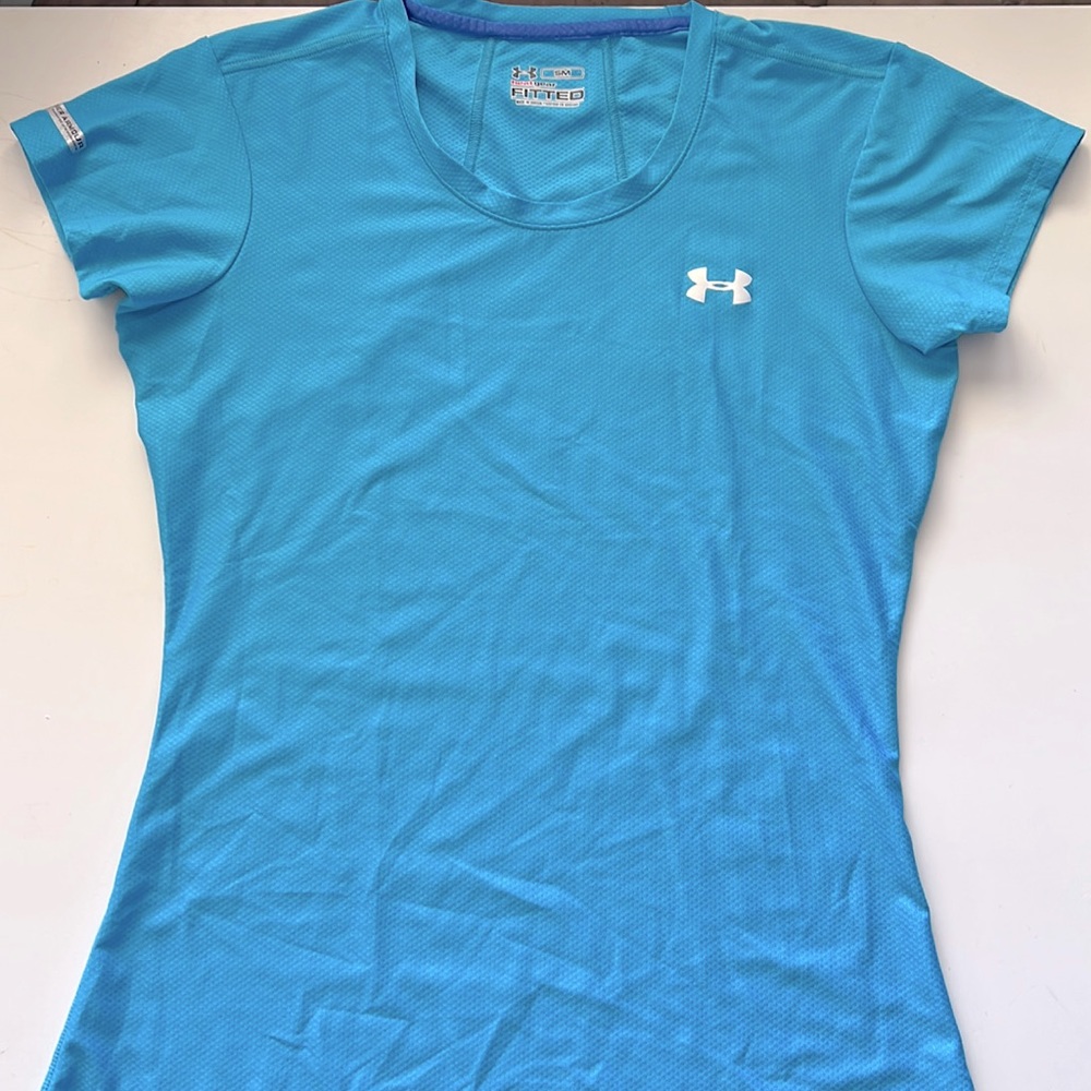 Blue Under Armour Fitted Heat Gear Top, Size Small